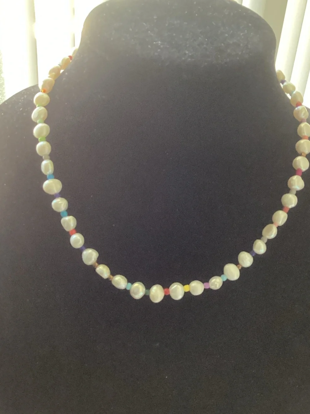 Cultured Pearl Necklace with Multicolor Bead Accents